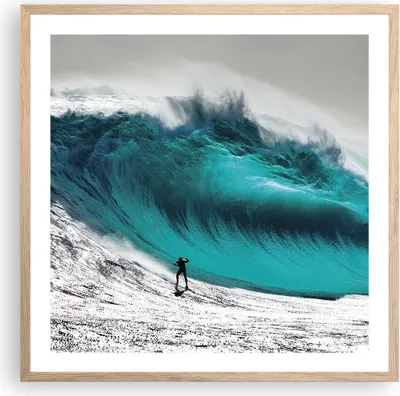 Produktbild von Gerahmtes Poster - Rahmen in heller Eiche - Surfen Welle Türkis - 60x60 cm - Wand Bild - Wanddeko - Wandbilder - Wandposter - Bilderrahmen - Bilder - Kunstdruck - Wandbild - P2NAC60x60-4351