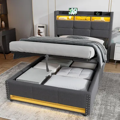 Produktbild von STILVORA Einzelbett 90x200 cm mit Matratze Bettgestell mit LED und Ladefunktion, Polsterbett mit Stauraum, Jugendbett mit LED-Beleuchtung