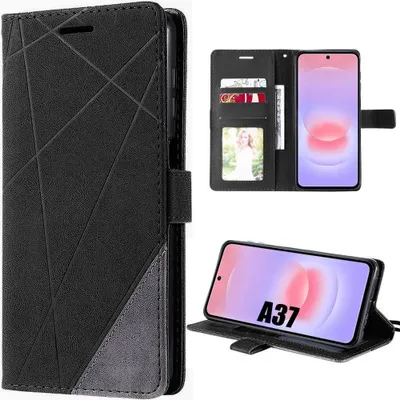 Image de Coque pour Samsung Galaxy A37 5G, Protection Intégrale Antichoc Anti-Rayures Cuir Synthétique Noir