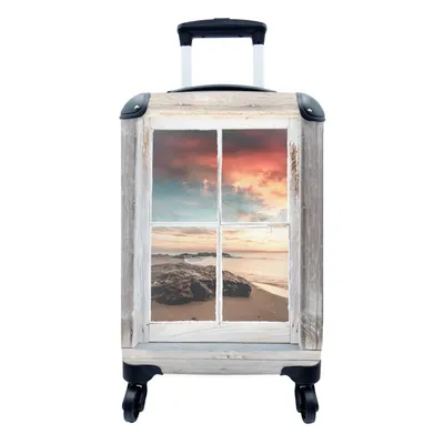 Produktbild von MuchoWow® Koffer Handgepäck Trolley Rollkoffer Kleine Reisekoffer mit 4 Rollen - Durchblick - Holz - Strand - Cabin Size < 55x40x23 cm & 55x40x20 cm - Fotokoffer - Kabinenkoffer - Boardgepäck - Reise-Box - Reisekoffer - Reisegepäck - Koffer mit Bild - Trolley für Kinder
