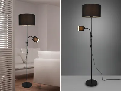 Produktbild von LED Stehlampe  mit Leselampe Stoffschirm Schwarz Wohnzimmer Stehlampen zum Lesen