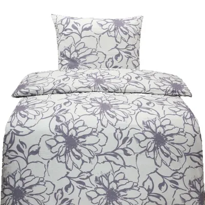 Produktbild von Hochwertige Biber Bettwäsche Baumwolle Blumen Weiß Grau 135x200 80x80: 2tlg.
