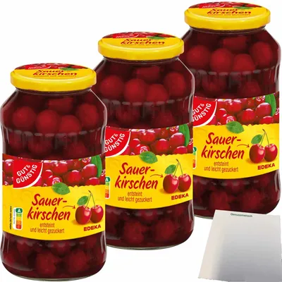 Produktbild von Gut & Günstig Sauerkirschen leicht gezuckert entsteint 3er Pack (3x680g Glas) + usy Block