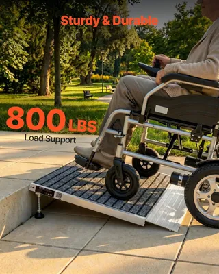 Immagine prodotto di Rampa di accesso per porte, 610 x 910 mm, rampa in alluminio per sedie a rotelle con piattaforma e altezza regolabile, rampa di accesso per porte antiscivolo, capacità di carico di 362,9 kg, ideale per scale domestiche, sedie a rotelle e deambulatori