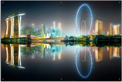 Produktbild von Wallario Outdoor-Poster für Garten oder Balkon, Motiv Singapur bei Nacht, in ca. 61 x 91,50 cm