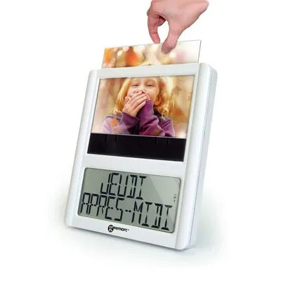 Produktbild von Geemarc VISO5 digitale Funkuhr mit Fotorahmen - Ideal fr Senioren - Hilfreich fr Demenz- und Alzheimer-Kranken - WEISS