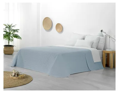 Produktbild von Wendbare Sommer-Tagesdecke für Bett, 135 - 230 x 260 cm, himmelblau