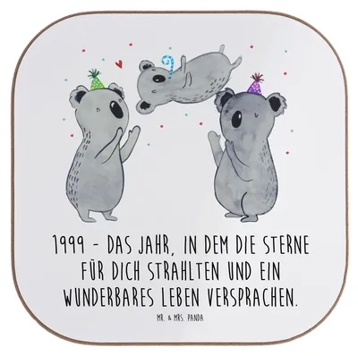 Produktbild von Mr. & Mrs. Panda Untersetzer Tasse 1999 Geburtstag - Weiß - Geschenk, Happy Birthday, Alter, spezieller, unterleger, Glas, Erinnerungen, Coaster, Glück, Tassen