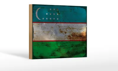 Produktbild von Holzschild Flagge Usbekistan 18x12 cm Uzbekistan Rost Dekoration