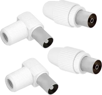Produktbild von TV  Koaxial Antennen Stecker Set  2x Buchse 2x Winkelstecker Koaxialkabel Adapter Antennenstecker