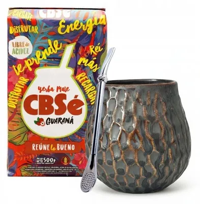 Obrázok produktu pre Sada na začatie! Yerba Mate CBSe Guarana + matero (nádoba na yerbu) Lawa a bombilla (slamka)