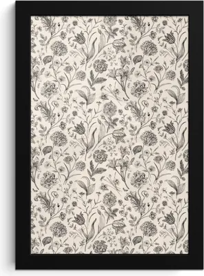 Produktbild von MuchoWow® MuchoWow® Gerahmtes Poster Blumen - Muster - Grau 20x30 cm - Poster mit zchwarzem Bilderrahmen - Drucken - Bilder Poster im Rahmen