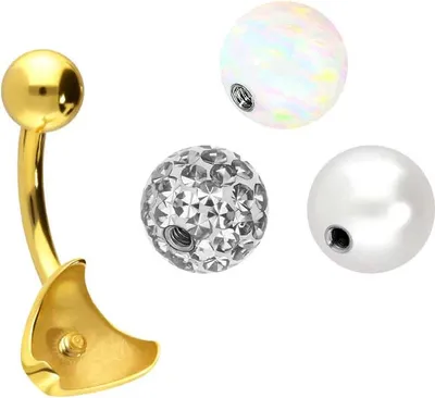 Produktbild von Bauchnabelpiercing Titan Bananabell mit Innengewinde 3ER KUGELMIX Gold Stablänge: 8mm