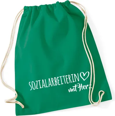 Produktbild von Huuraa Turnbeutel Sozialarbeiterin mit Herz 12 Liter Kelly Green Baumwolle Rucksack Geschenkidee
