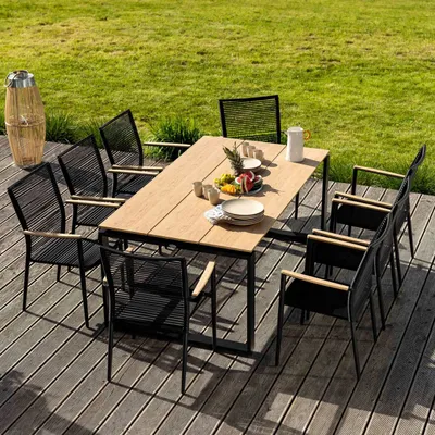 Produktbild von di volio Gartenmöbel PREZZA, langlebiges Gartenmöbel-Set für 8 Personen - Esstisch & 8 Stühle, Kunstholz & Aluminium, stapelbare und bequeme Stühle