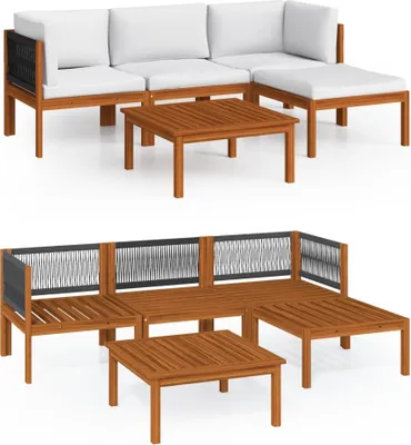 Produktbild von vidaXL 5-tlg. Garten-Lounge-Set mit Kissen Cremefarbenes Holz Akazie & Seil