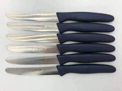 Produktbild von 6er Set Giesser Brötchenmesser Tomatenmesser Küchenmesser 3mm Wellenschliff Klinge 11cm - midnight blue
