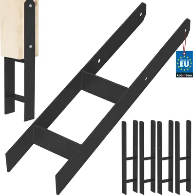 Produktbild von KOTARBAU® 4 Stk. H-Pfostenträger zum Einbetonieren 120mm/600mm aus verzinkter pulverbeschichteter Stahl Schwarz Pfostenanker Balkenschuhe Stützenfuß Pfostenschuh mit Betonanker Stahlträger Stahlanker