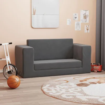 Obrázok produktu pre vidaXL Detská rozkladacia pohovka 2-miestna antracitová Mäkký plyš