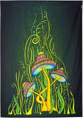 Produktbild von PSYWORK Schwarzlicht Stoffposter Neon "Magic Mushroom Green", 1,0x1,4m