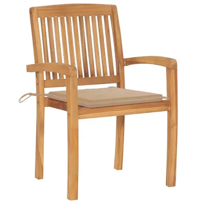 Image de vidaXL Chaises de jardin 2 pcs. avec coussin beige teck massif