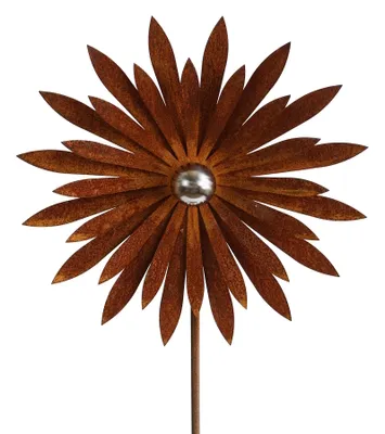 Produktbild von Rost Gartenstecker Blume mit Edelstahlkugel 113 cm Gartendeko Metall Stecker