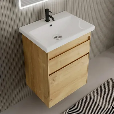 Produktbild von Alpenberger Badmöbel mit Keramik Waschbecken und Unterschrank - Softclose - Vormontiert - Hängender Waschtisch - 60/80/100/120 cm