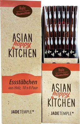 Produktbild von 032 Essstäbchen 8 Paar aus Bambus braun bemalt Fisch Asien Style