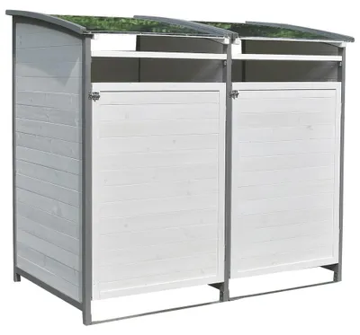 Produktbild von Mülltonnenverkleidung Weiß Doppelbox 2x 120L oder 240L Gartenbox Zinkdach