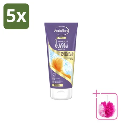 Obrázek produktu pro 5 kusů masky Andrélon WOW, hydratační a objemující, 1-minutová, 180 ml, výhodná sada