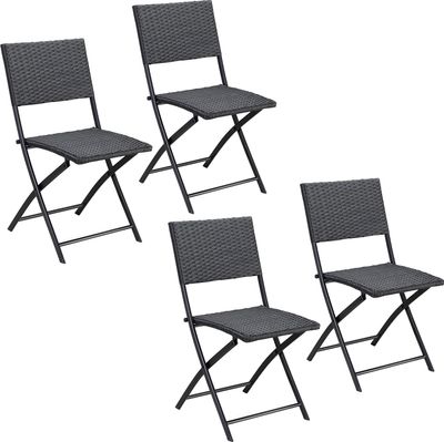 CASARIA® Polyrattan Klappstuhl Set 120kg Belastbarkeit Platzsparend Klappbar Leicht Tragbar Wetterfest Garten Terrasse Balkon Camping Stuhl Sessel, Farbe:4er Set Schwarz