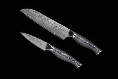 Produktbild von Messer Set Damast 2-tlg  Santokumesser -Obst-und Gemüsemesser