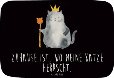 Produktbild von Mr. & Mrs. Panda Badteppich Katze König - Schwarz - Geschenk, Badezimmerteppich, Haha, duschmatte, Badläufer, Cat, Badematte, Familie, Cats, Kater, badezimmermatte
