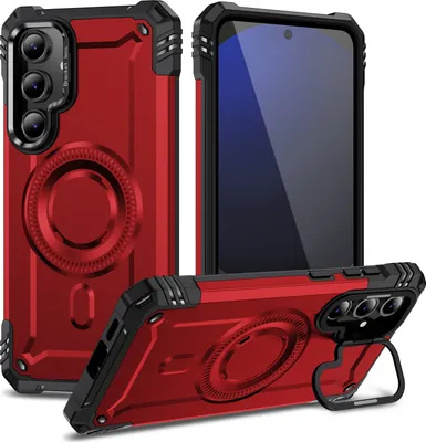 Produktbild von Magnetisch Hülle für Samsung Galaxy S24 FE, Heavy Duty Militärischer Stoßfest Handyhülle Kamera-Ringständer Rot