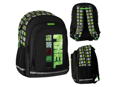 Obrázek produktu pro Pixel Game Černozelený školní batoh pro kluky 40x29x20cm