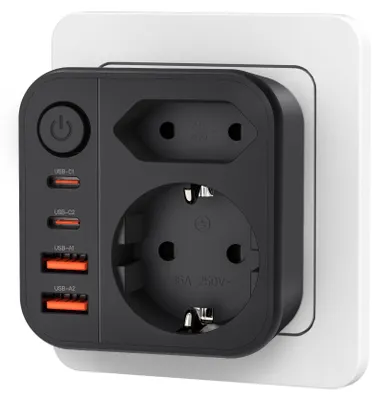 Productafbeelding van OUFUYU stekkerdoos met USB-C, 4-voudige stekkeradapter, zwart
