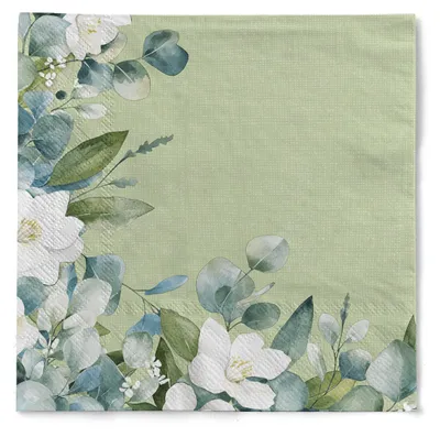 Produktbild von MANK Serviette Maxime aus Tissue 3-lagig, 40 x 40 cm, 1/4 Falz, 100 Stück - Eukalyptus Floral