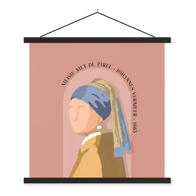 Produktbild von MuchoWow® Textilposter Pastell - Mädchen mit Perlenohrring - Rosa - Alte Meister 120x120 cm mit schwarzem Rahmen - Aufhängungsset