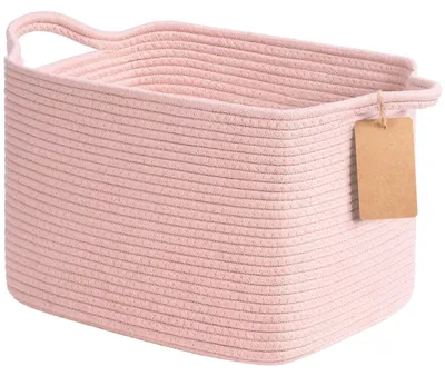 Image de Panier de rangement - 33 x 25 x 22,5 cm - Panier en coton pour salon et chambre d'enfant, Rose