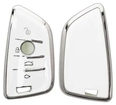 Produktbild von kwmobile Autoschlüssel Hülle kompatibel mit BMW 3-Tasten Smart Key Autoschlüssel - Schlüsselhülle Silikon Cover - Weiß Silber