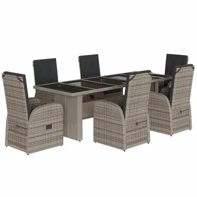 Produktbild von vidaXL 7-tlg. Garten-Essgruppe mit Kissen Grau Poly Rattan
