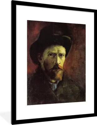 Produktbild von MuchoWow® MuchoWow® Gerahmtes Poster Selbstbildnis mit Filzhut - Vincent van Gogh 60x80 cm - Poster mit zchwarzem Bilderrahmen - Wohnzimmer - Dekorationen - Prämie