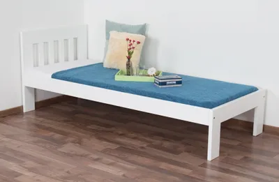 Produktbild von Einzelbett / Gästebett Kiefer massiv Vollholz weiß 76, inkl. Lattenrost -  80 x 200 cm (B x L)