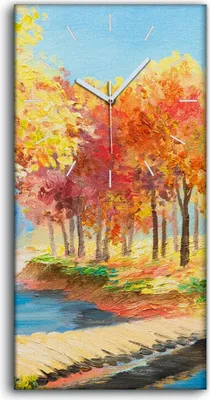 Produktbild von Küchenuhr Bürouhr Leinwand Uhr 30x60 Ölgemälde Wald Bäume Brücke Wasser Kunst - weiße Hände