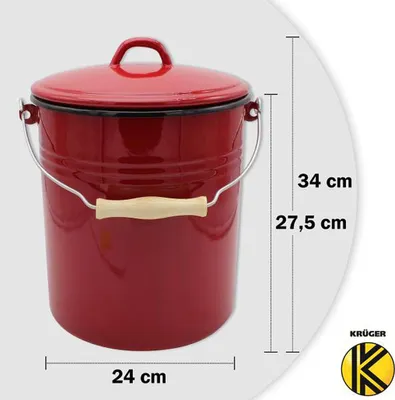 Image de KARL KRÜGER Poubelle avec couvercle émaillé 10l rouge
