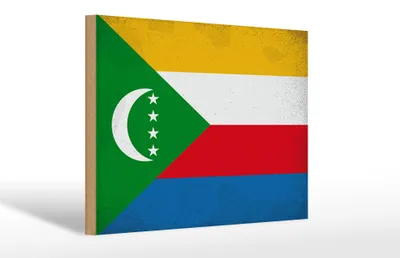 Produktbild von Holzschild Flagge der Komoren 30x20cm Flag Comoros Vintage