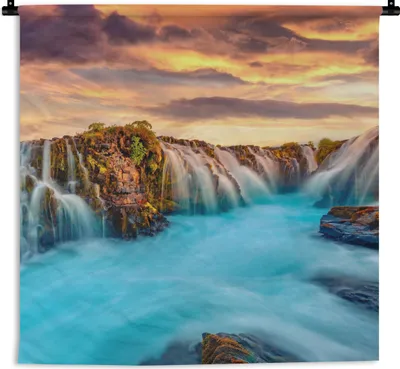 Produktbild von MuchoWow® Wandteppich Wandbehang Wasserfall - Landschaft - Wolken - Natur 120x120 cm Tapisserie Dekoration Wandtuch - Modern - Baumwollgewebe