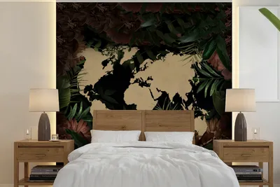 Produktbild von MuchoWow® Fototapete für Wohnzimmer oder Schlafzimmer Wandtapete Vinyl Motivtapete Weltkarte - Blumen - Pflanzen - 220x220 cm - Tapeten