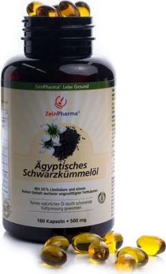 Zdjęcie produktu dla Zein Pharma Egipski olej z czarnuszki siewnej 500 mg kapsułki, 180 kapsułek