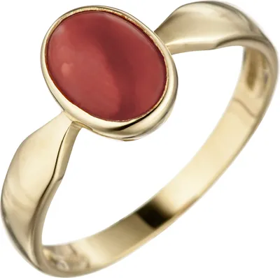 Produktbild von Gr. 58 Damen Ring 333 Gold Gelbgold 1 Koralle rot Goldring